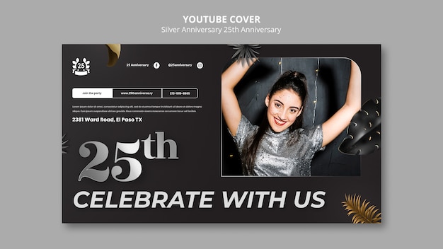 Modello di copertina di youtube per la celebrazione del 25° anniversario