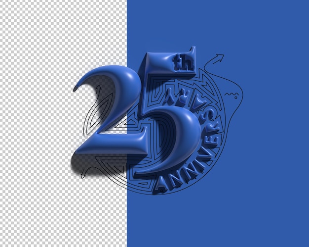 25th years anniversary celebration 3d render transparent psd file