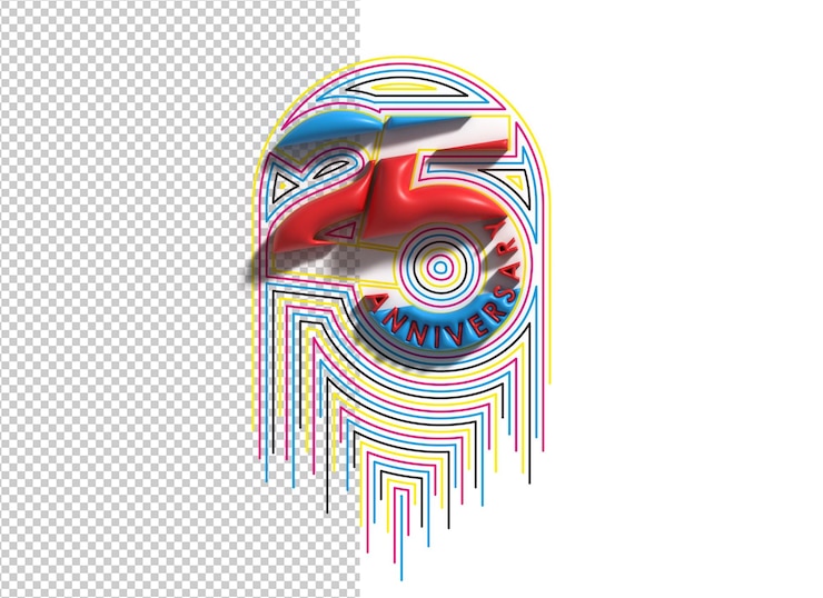 Free PSD 25th years anniversary lettering 3d line art transparent psd font design