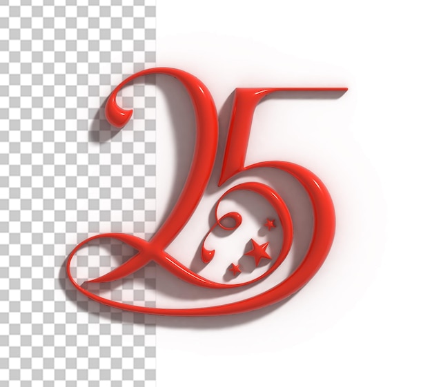 Lettering 25° anniversario 3d line art design carattere psd trasparente