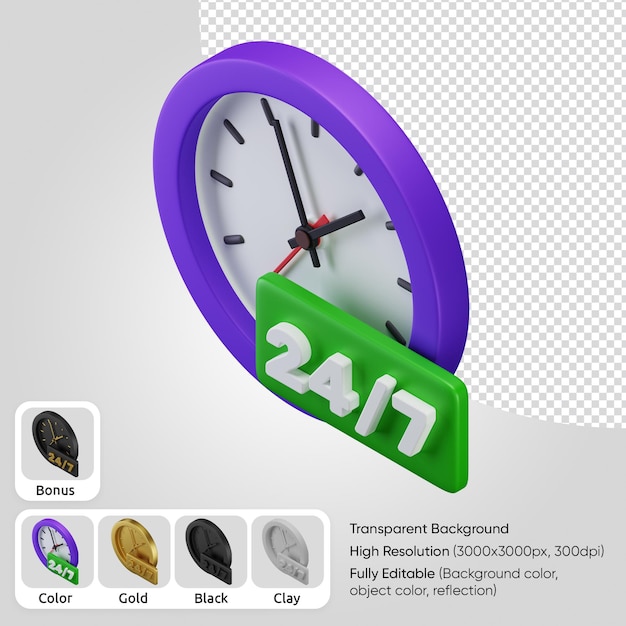 Free PSD 3d 24 7 service 247 open clock