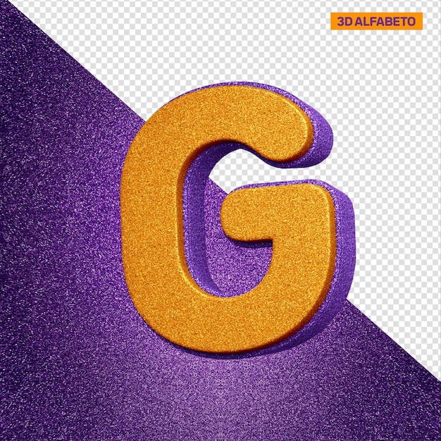 3d alphabet letter g with orange and violet glitter texture