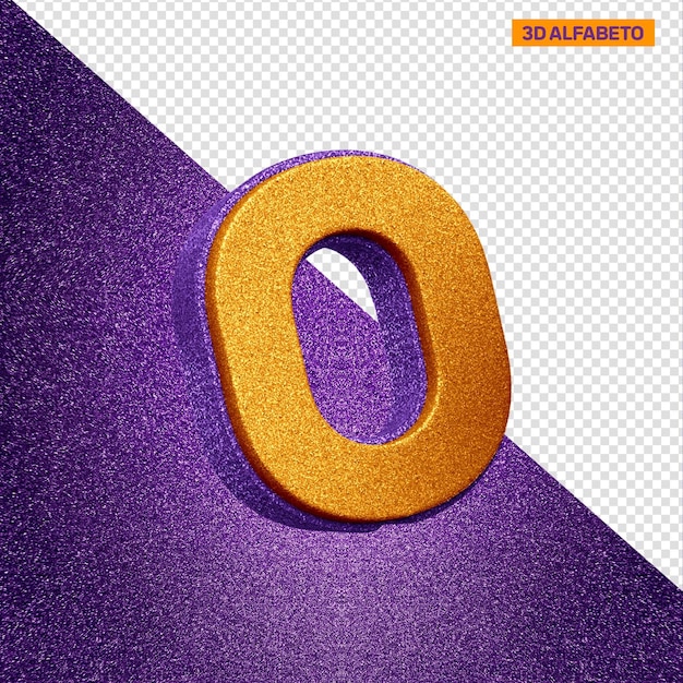 Free PSD 3d alphabet letter o with orange and violet glitter texture