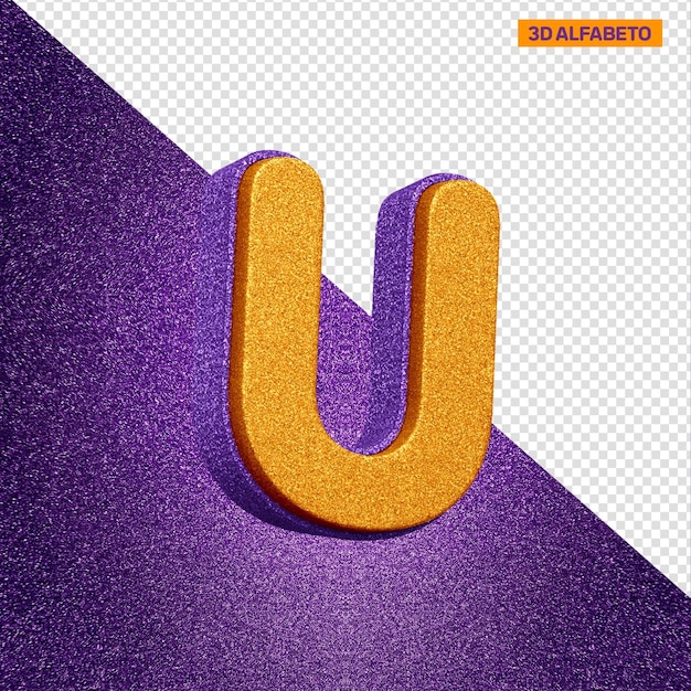 PSD gratuito alfabeto 3d lettera u con texture glitter arancione e viola