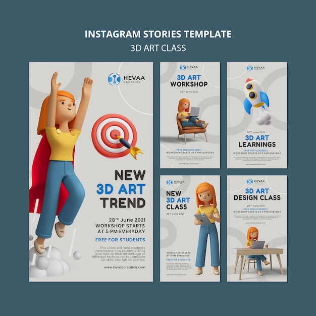 Free PSD 3d art class instagram stories