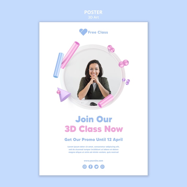 Free PSD 3d art class poster template