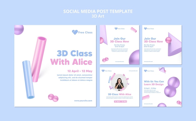 Free PSD 3d art class social media post