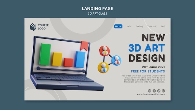 無料PSD 3dアートクラスのwebテンプレート