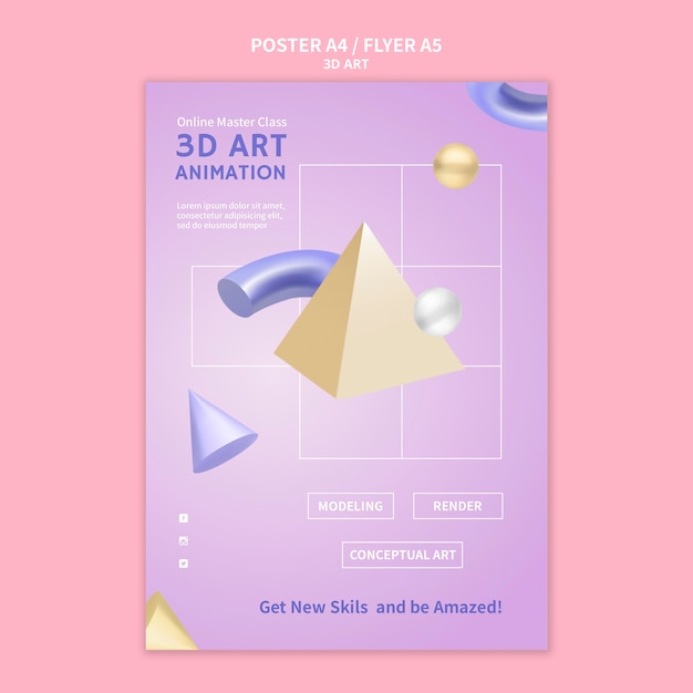 Free PSD 3d art poster template