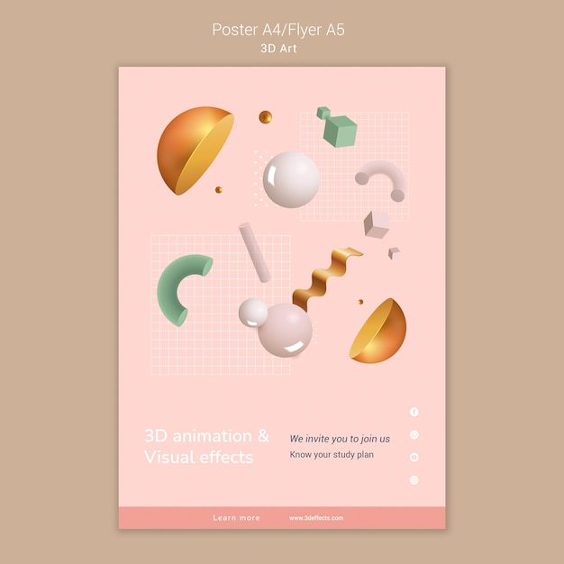 PSD gratuito modello di poster di arte 3d