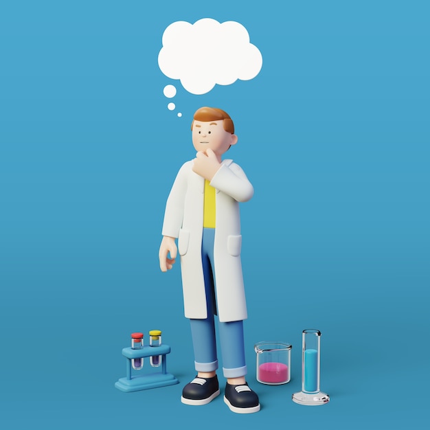 Free PSD 3d background of male scientist poses in lab coat