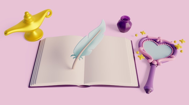 Free PSD 3d background with fairytale reading children's book