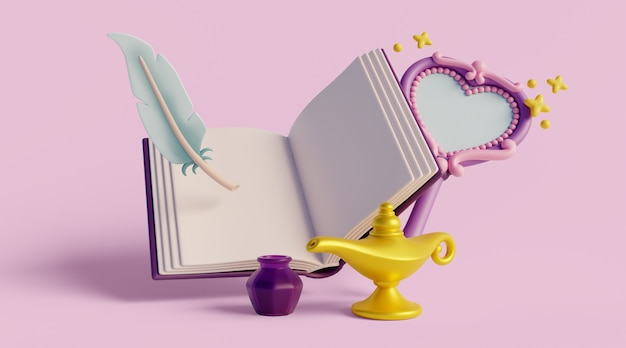 Priorità bassa 3d con il libro per bambini di lettura di favola