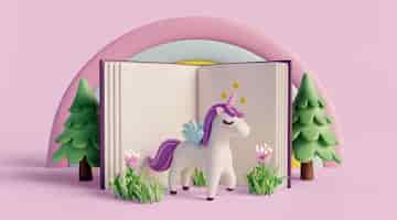 Free PSD 3d background with fairytale reading children's book