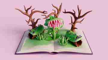 Free PSD 3d background with fairytale reading children's book