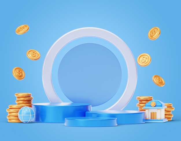 Free PSD 3d background with podium and golden coins