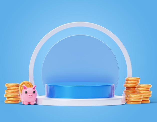 3d background with podium and golden coins