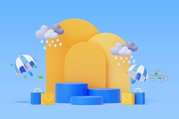 3d background with podium for monsoon season sales