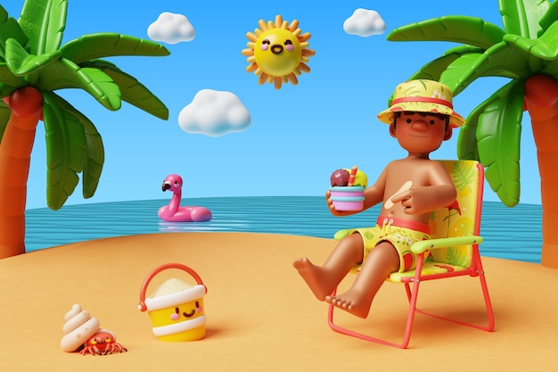 Free PSD 3d beach boy character composition