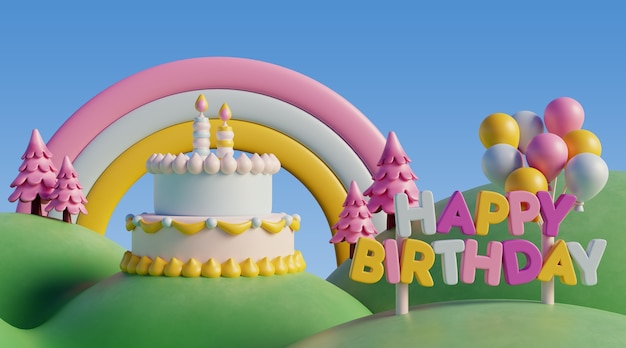 Free PSD 3d birthday background with fairytale elements