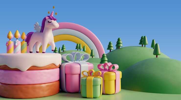 免費 PSD 3d生日背景 童話元素