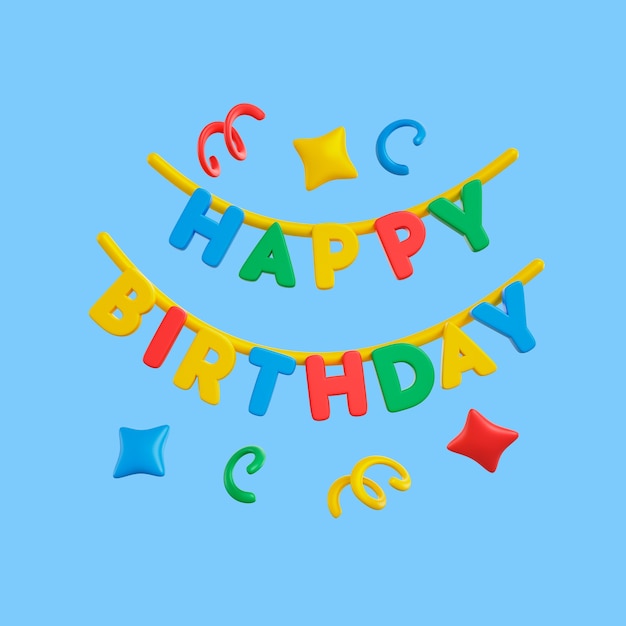 Free PSD 3d birthday icon with bunting and greeting