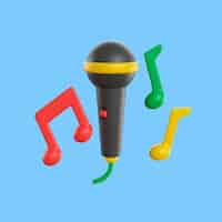 Free PSD 3d birthday icon with microphone and musical notes