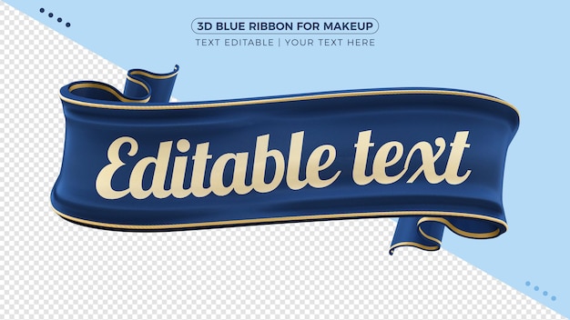 3d blue fabric ribbon with text mockup