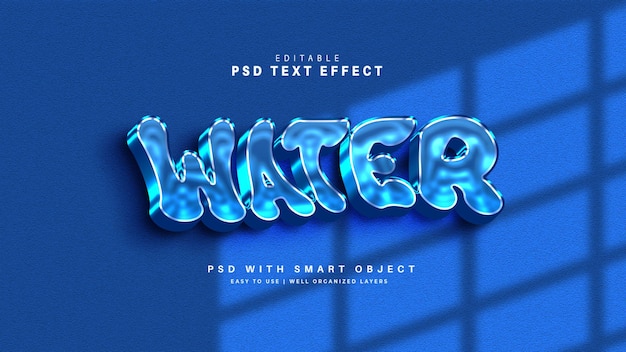 PSD gratuito effetto testo acqua blu 3d