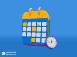 Free PSD 3d calendar reminder planner with check mark in date and bell notification icon isolated