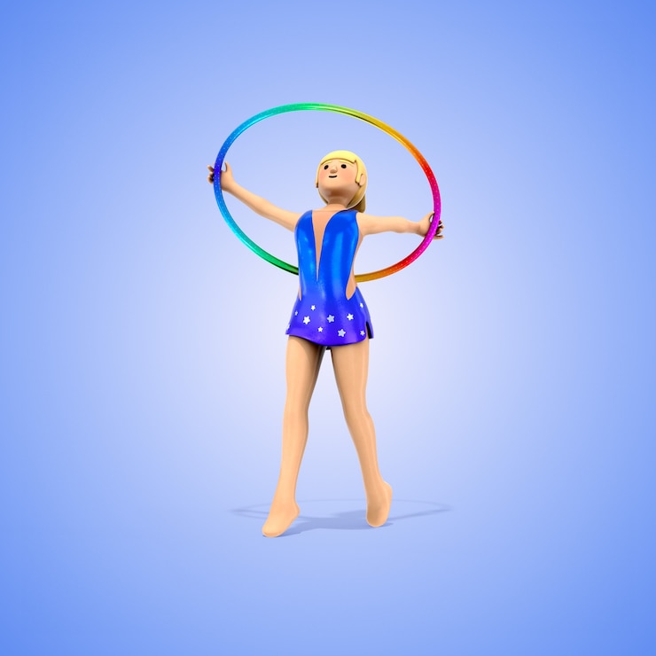 मुफ़्त PSD 3d cartoon gymnast with colorful hoop
