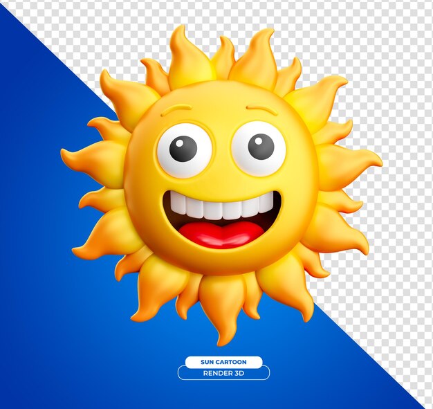 Free PSD 3d cartoon smiling sun with transparent background