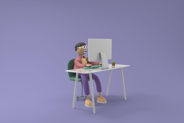 3D character young man with business concept