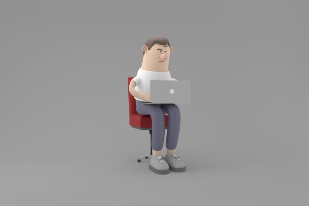 3D character young man with business concept