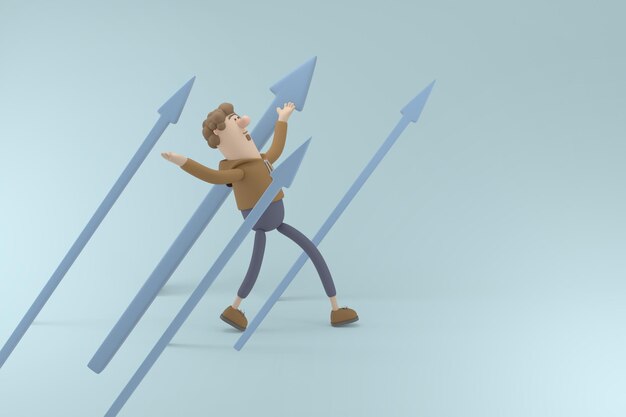 3d character young man with business concept