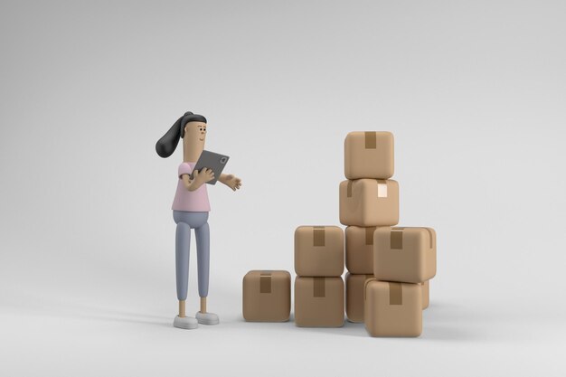 3D character young woman in business concept
