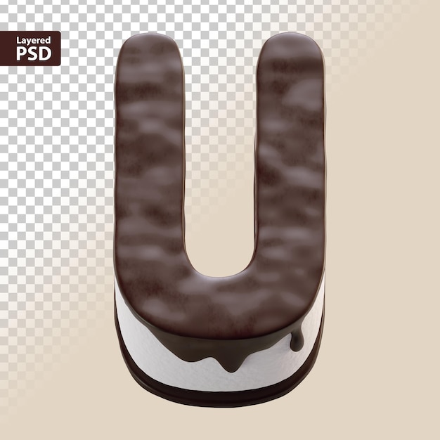 Free PSD 3d chocolate cake letter u