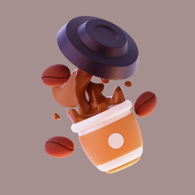 PSD gratuito coppa da caffè 3d con fagioli cartoon icon vector illustrazione cibo bevanda icon concept isolato premium