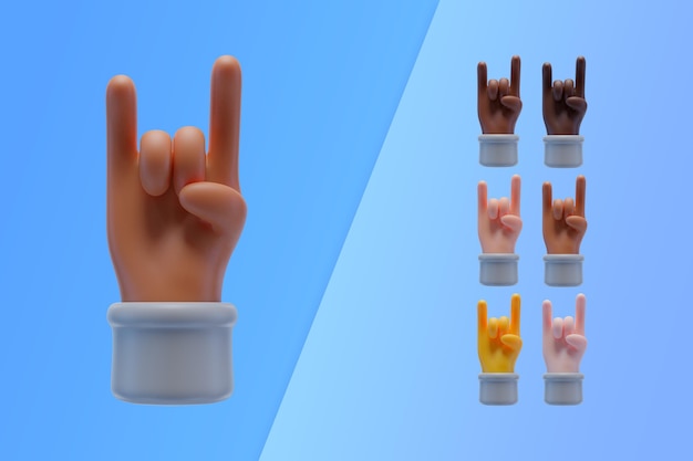 3d collection with hands making rock and roll sign