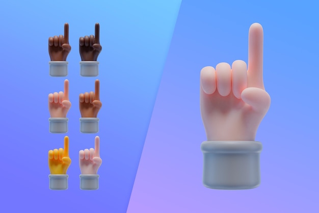 Raccolta 3d con le mani che puntano il dito indice verso l'alto