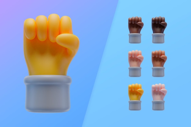 3d collection with hands showing fist