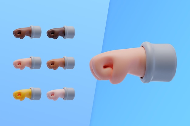 Free PSD 3d collection with hands showing punch