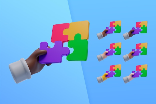 Free PSD 3d collection with hands using puzzle pieces