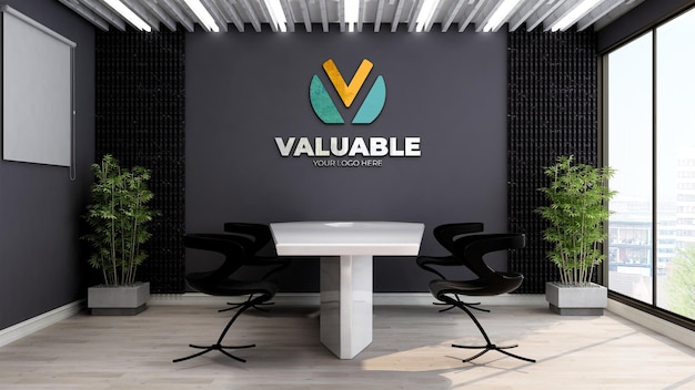 3d colorful company logo mockup in the office meeting room