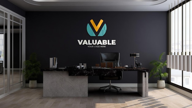 3d colorful logo mockup in the office manager wall