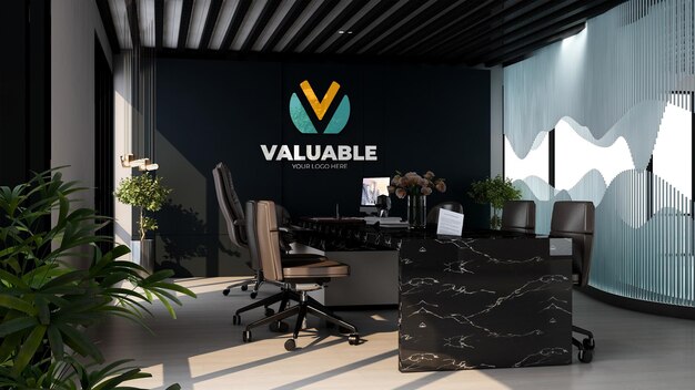 3d company logo mockup in the business office meeting room