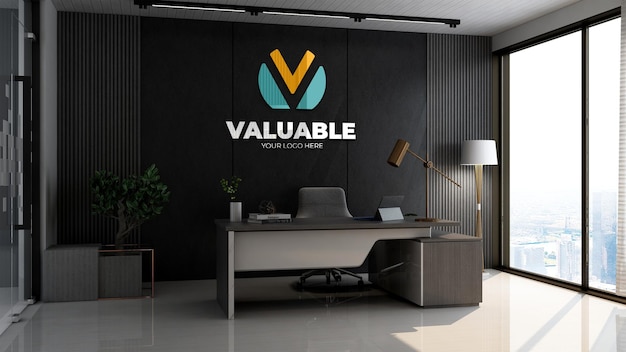 3d company logo mockup in the modern office business manager room