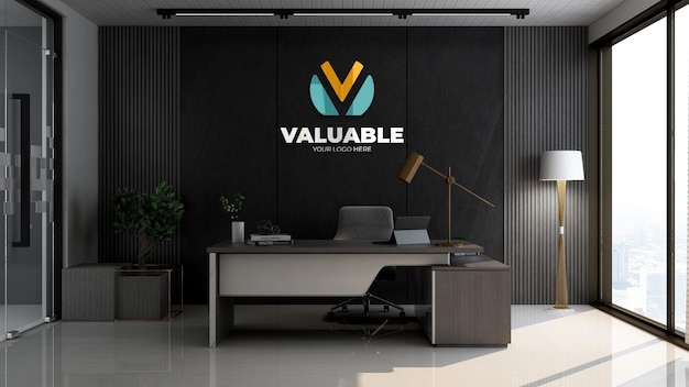 3d company logo mockup in the modern office business manager room