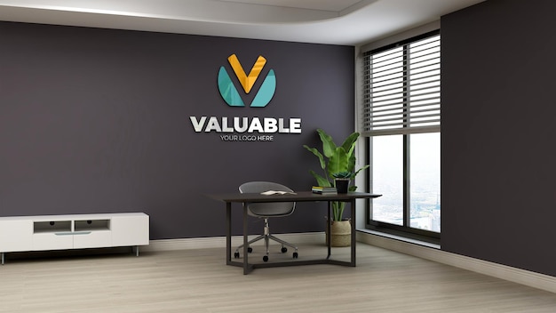 3d company logo mockup in the modern office business manager room