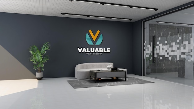 3d company logo mockup in modern office lobby waiting room Premium Psd